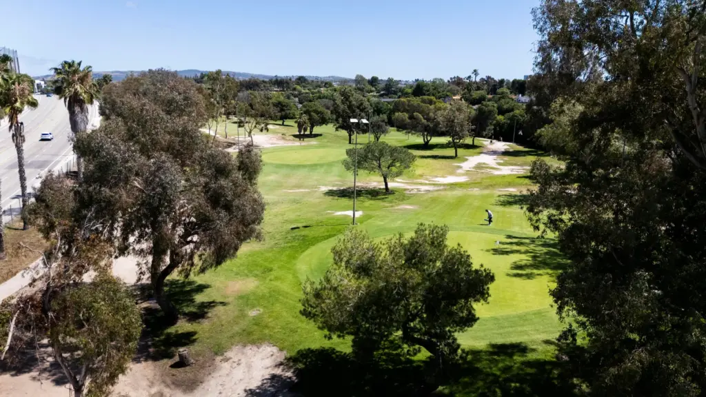 A golfer plays at Newport Beach Golf Course in Newport...