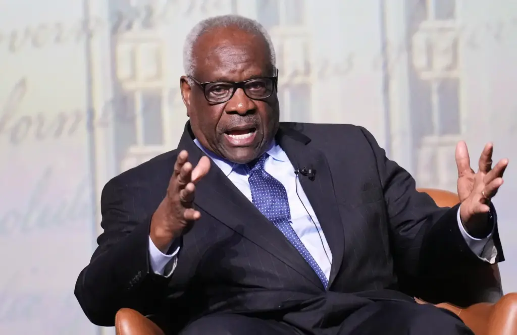Supreme Court Associate Justice Clarence Thomas answers questions at the University of Texas.