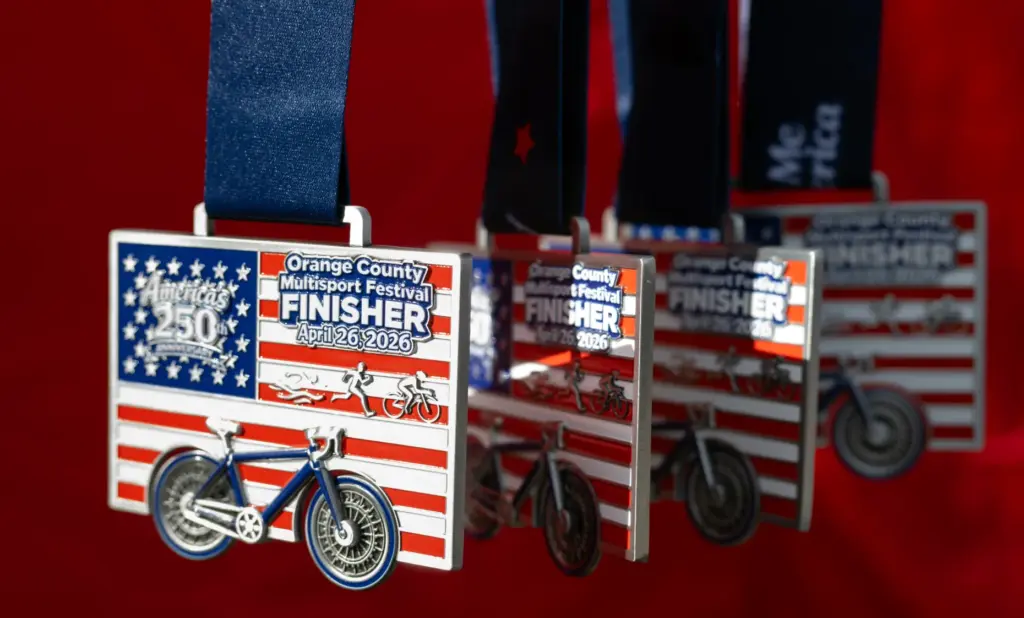 Medals await athletes at the finish line of the OC...