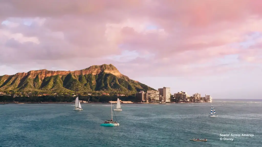 The Waikiki, Hawaii scene in “Soarin’ Across America” at Disney...