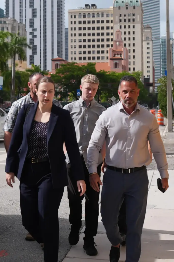 Timothy Hudson rrives for a hearing at the The James Lawrence King Federal Justice Building.