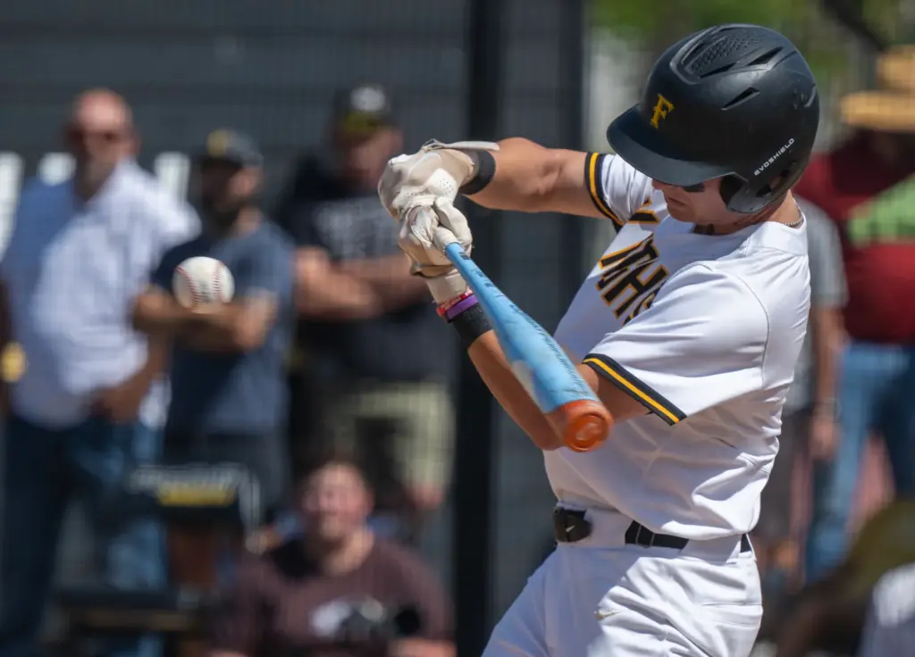Foothill infielder Patrick Petrossi hits the ball during a CIF-SS...