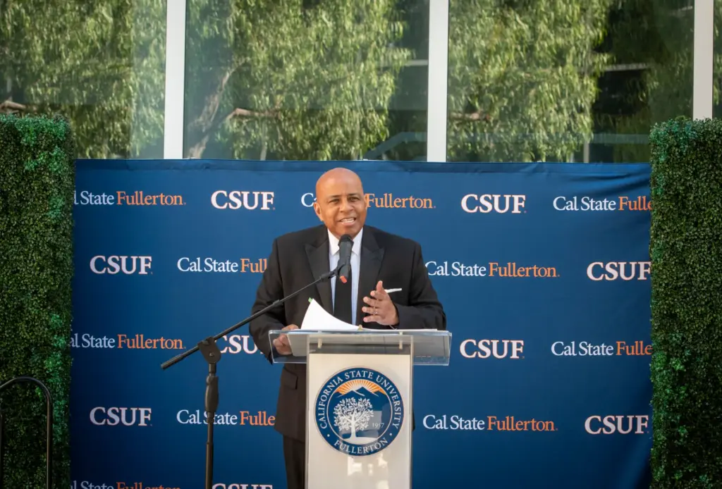 Ronald Rochon, Cal State Fullerton president delivers remarks at the...