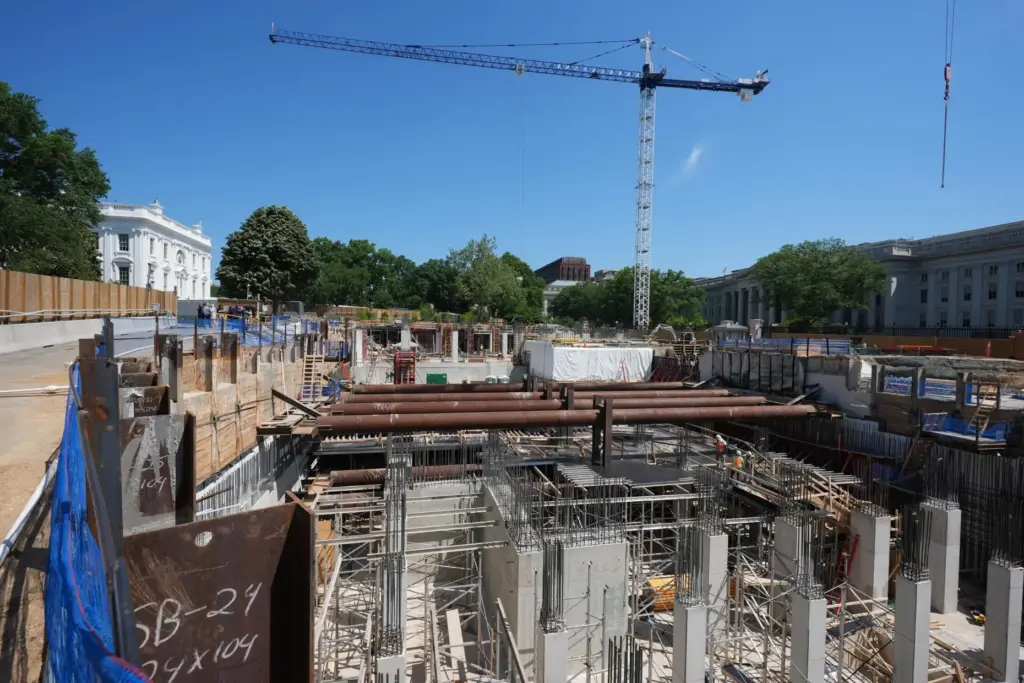 The Ballroom construction site can be seen as President Donald...