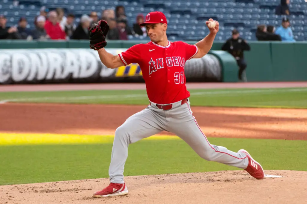 Angels opening pitcher Brent Suter throws to the plate during...