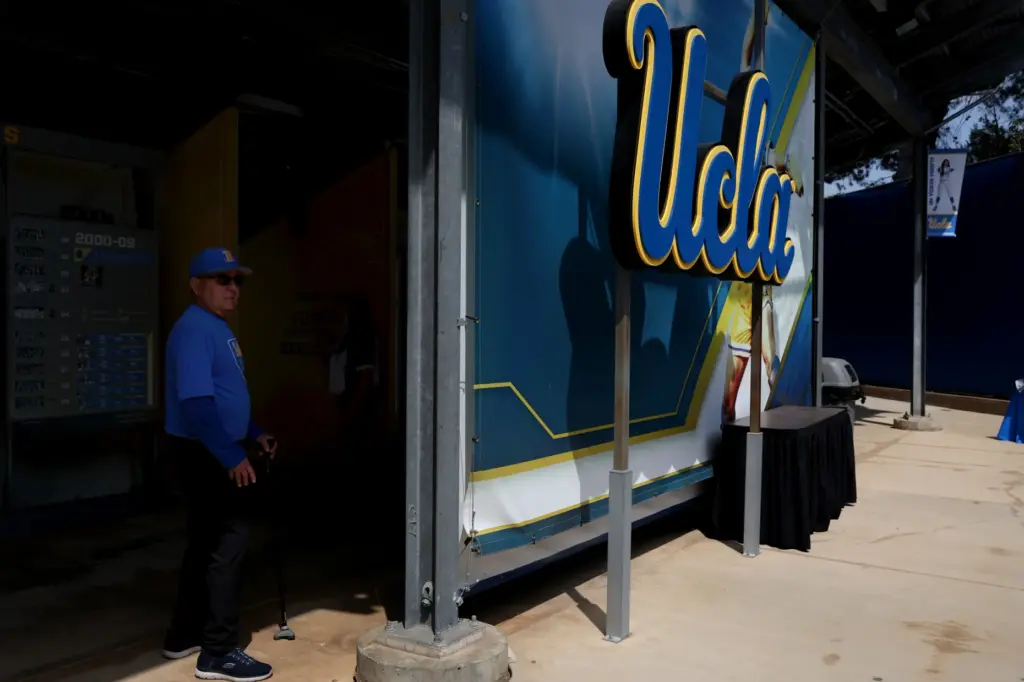 A fan arrives at Easton Stadium before UCLA takes on...