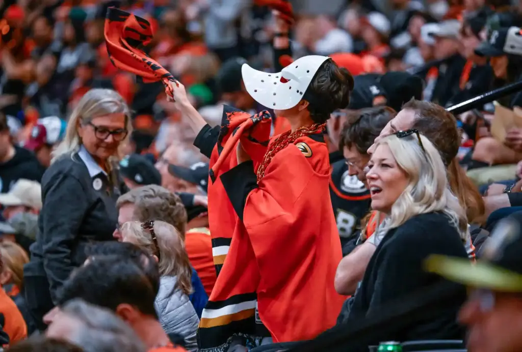 A young fan cheers for the Ducks during Game 3...