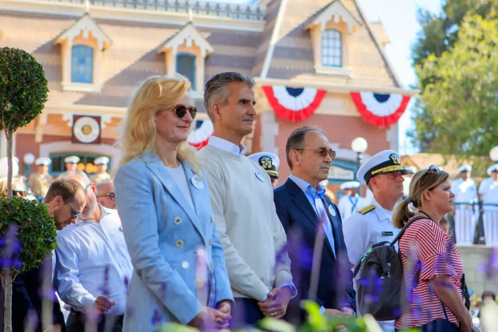 Disneyland Resort President Jill Estorino, Disney CEO Josh D’Amaro and...