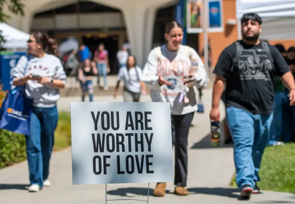 Positive thoughts were sprinkled around the quad Tuesday. Cal State...