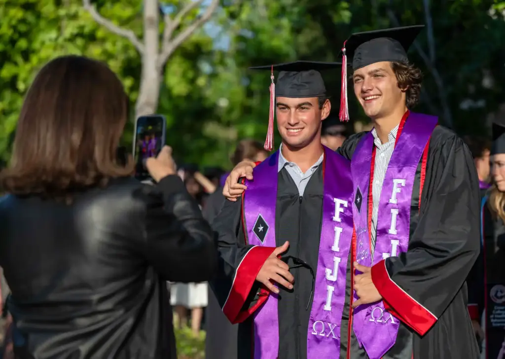 Friends and fraternity brothers Marco Asiano, left, and Robbie Cullerton,...