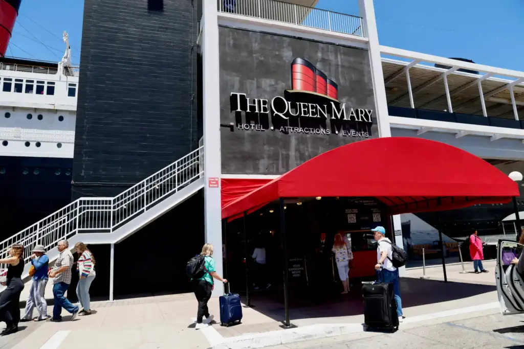 Hotel guests arrive at the Queen Mary in Long Beach...
