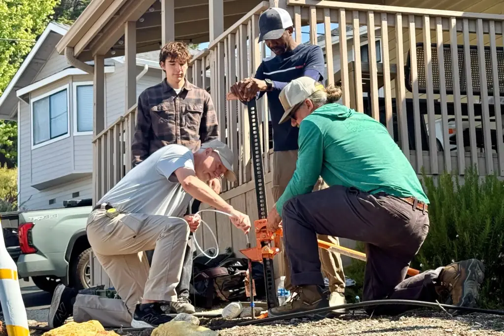 Scientists take samples from the soil