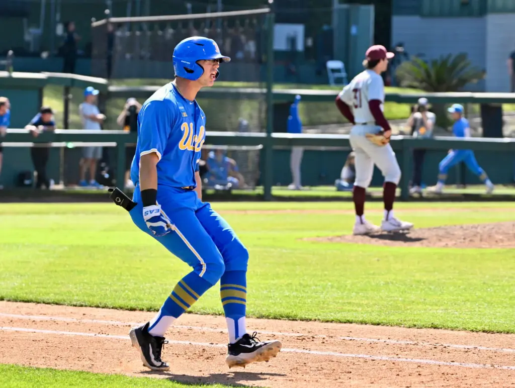 Roman Martin #7 of the UCLA Bruins reacts after a...
