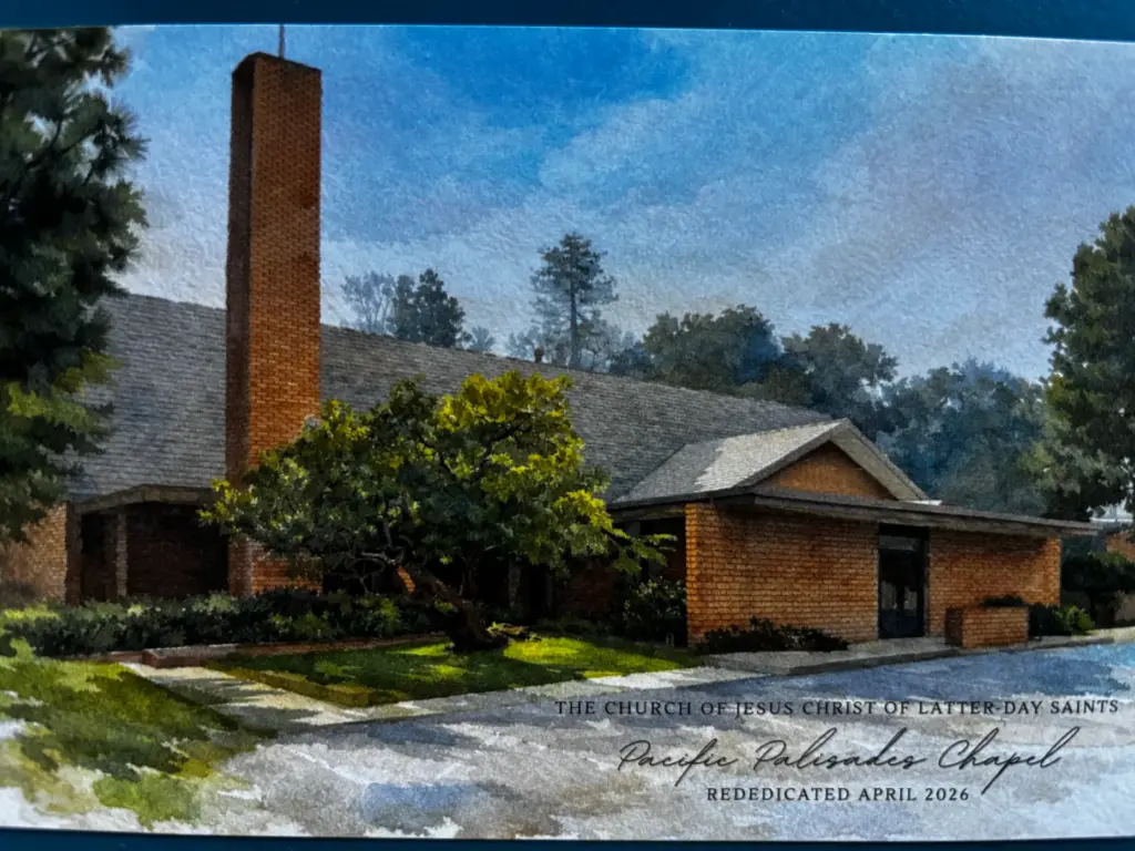 A rendering of the Pacific Palisades Ward of the Church...