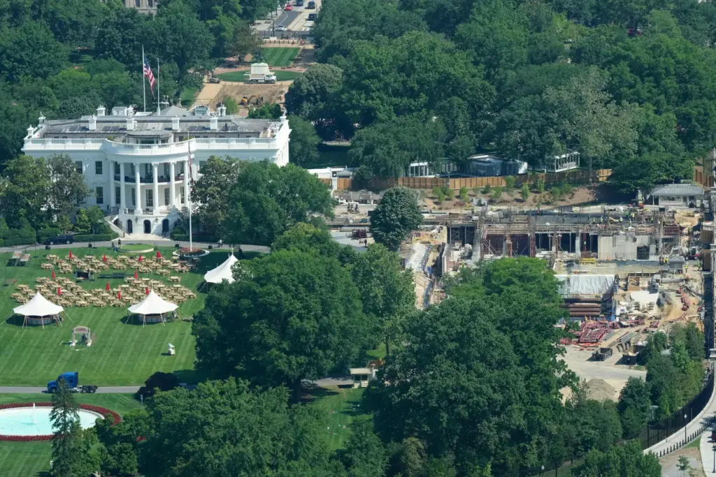 Work continues on the construction of the ballroom at the...
