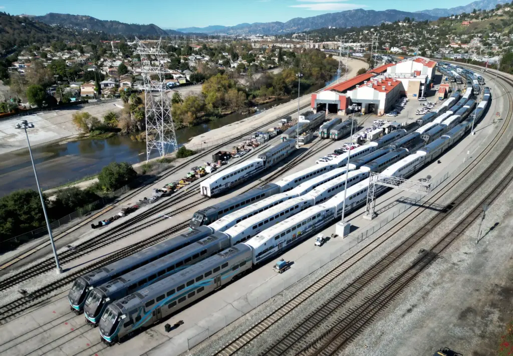 Metro trains at he Metrolink Central Maintenance Facility (CMF) next...