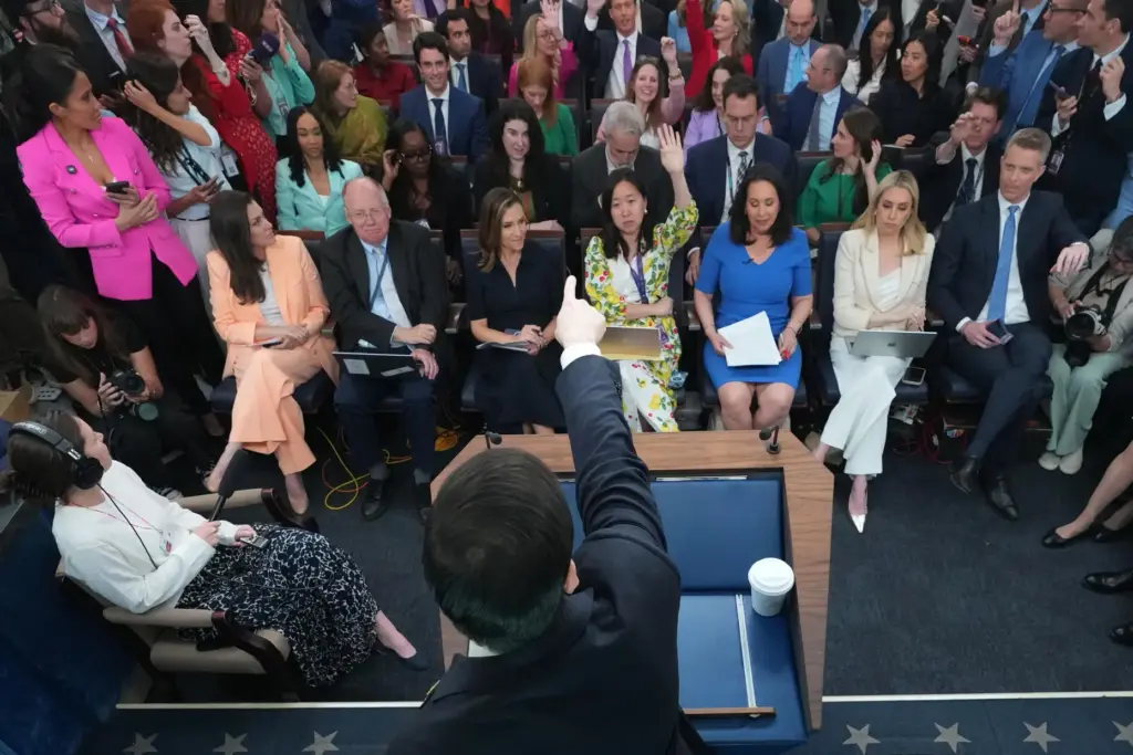 Secretary of State Marco Rubio speaks during a press briefing...
