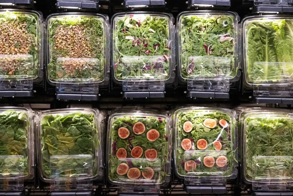 Prepped greens are seen at the high-end grocery store Erewhon...