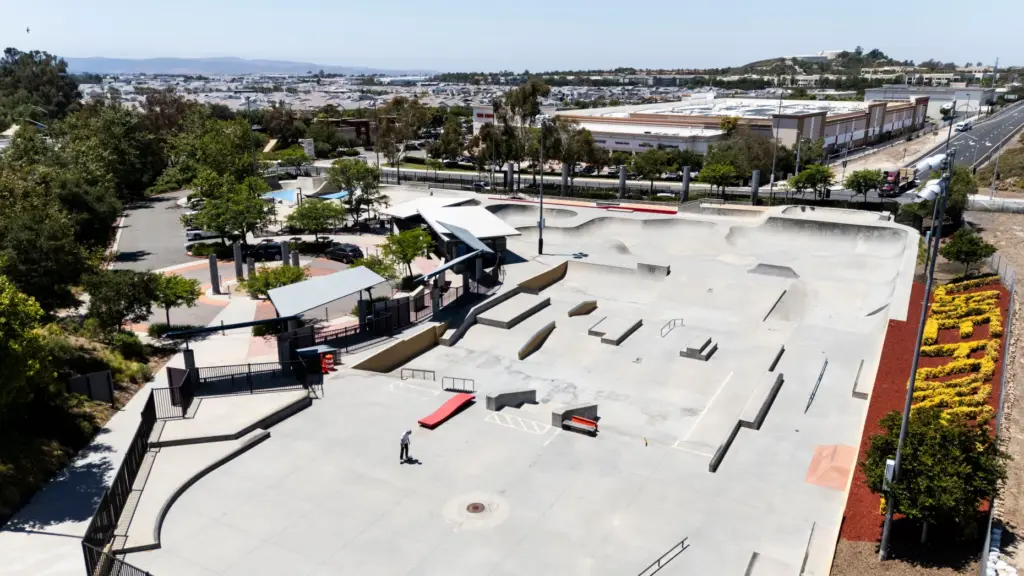 The Etnies Skatepark in Lake Forest sits at the corner...