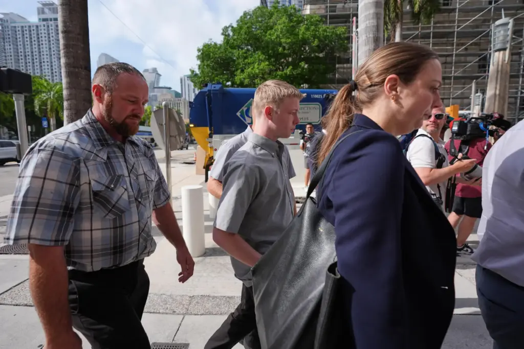 Timothy Hudson rrives for a hearing at the The James Lawrence King Federal Justice Building.
