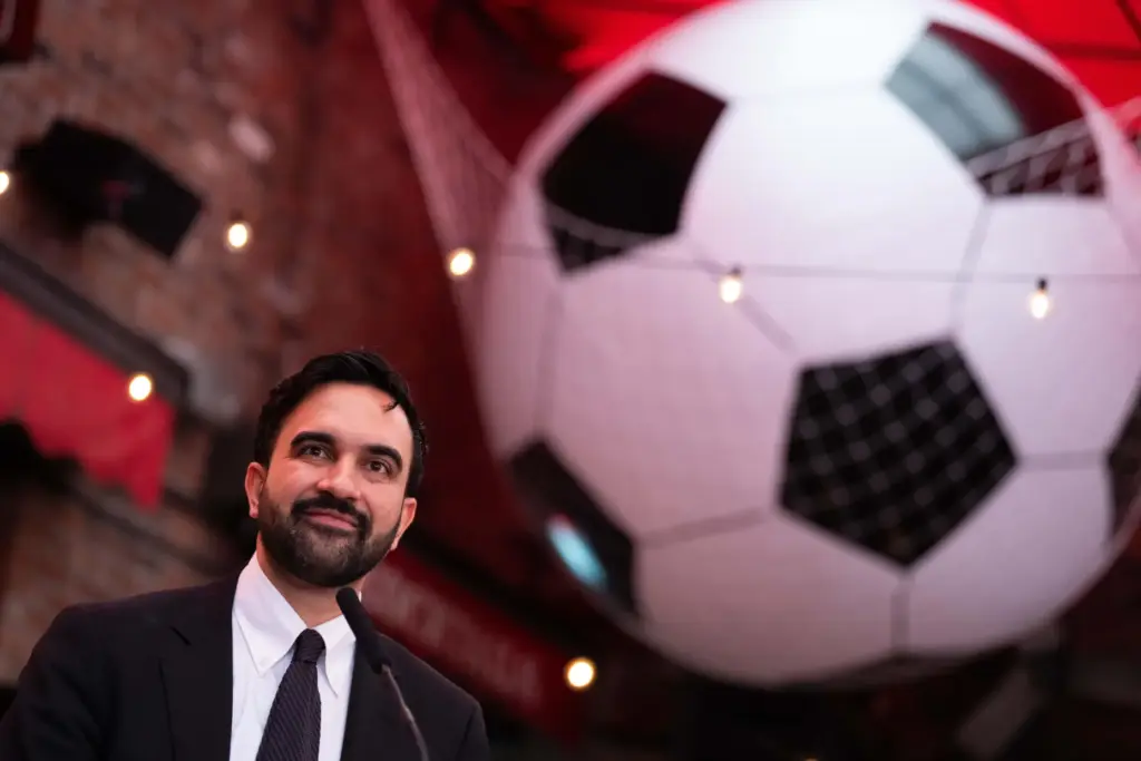 New York Mayor Zohran Mamdani makes a World Cup soccer...