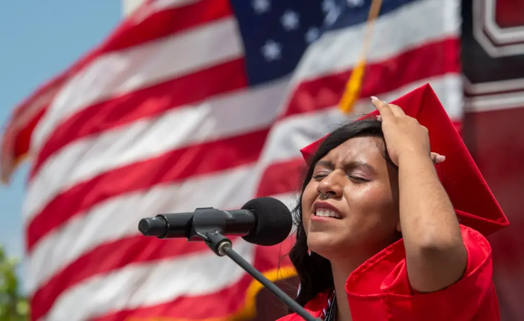 Daniela Nieto sings the national anthem during the Garden Grove...