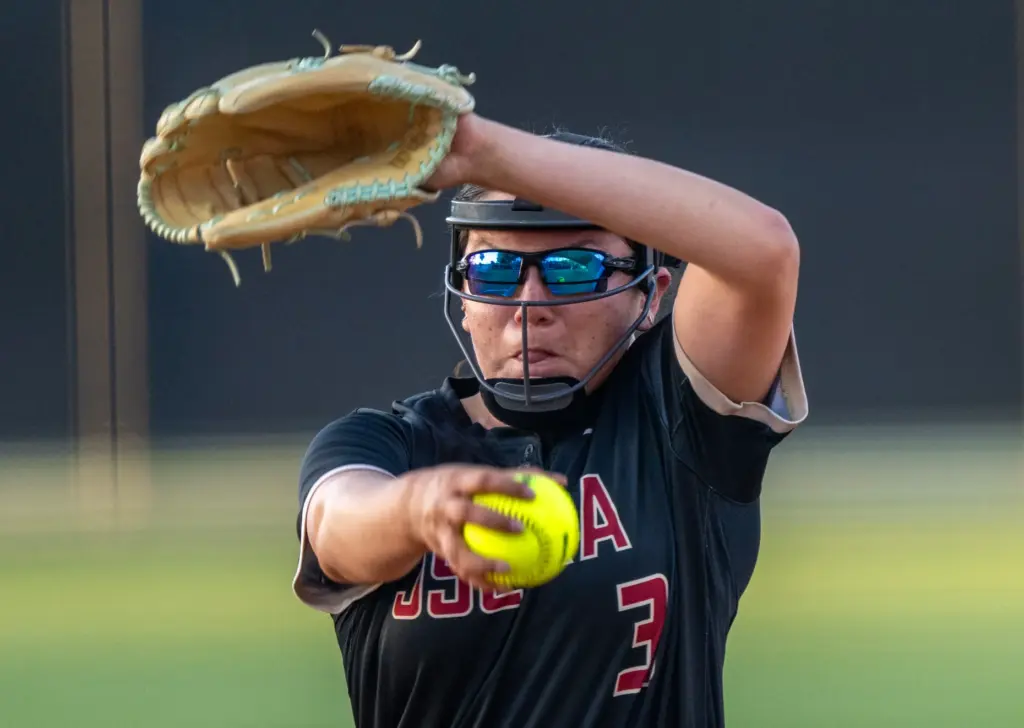 JSerra pitcher Liliana Escobar throws to home plate during the...