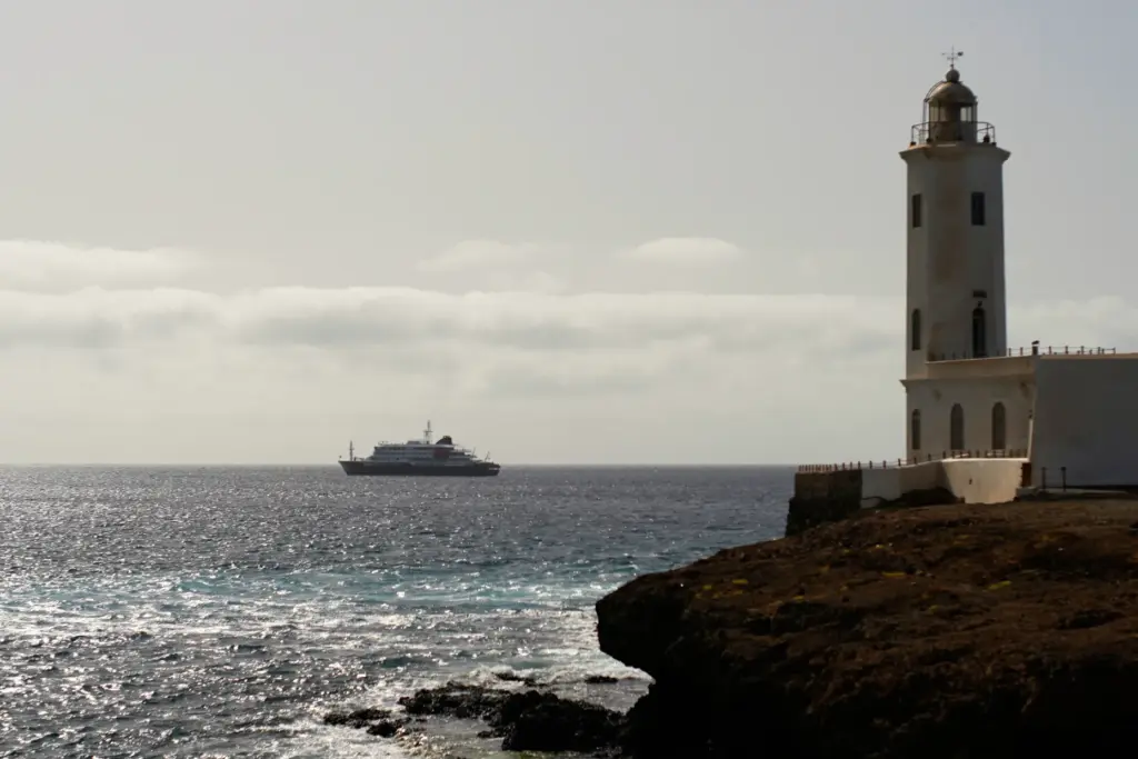 A view of the MV Hondius Cruise ship anchored at a port in Praia, Cape Verde.