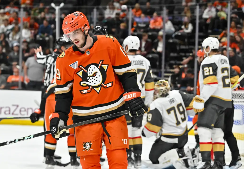The Ducksâ Troy Terry shows his frustration during the final...