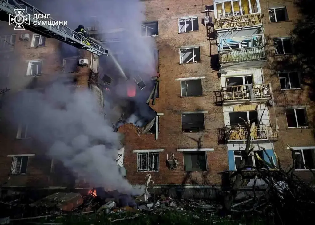 In this photo provided by the Ukrainian Emergency Services on...