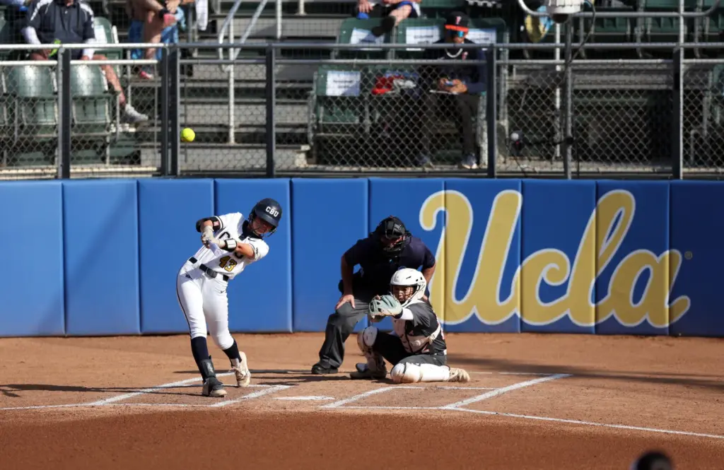 California Baptistâs Kenzie Farrier-Pilon (43) pops up the ball during...