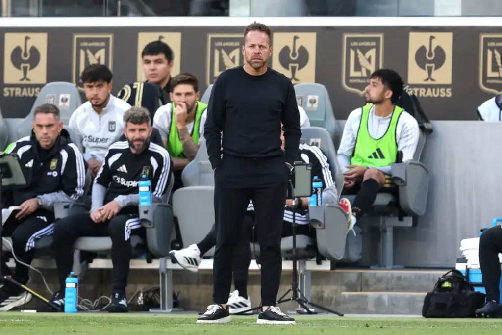 Los Angeles FC head coach Marc Dos Santos looks on...