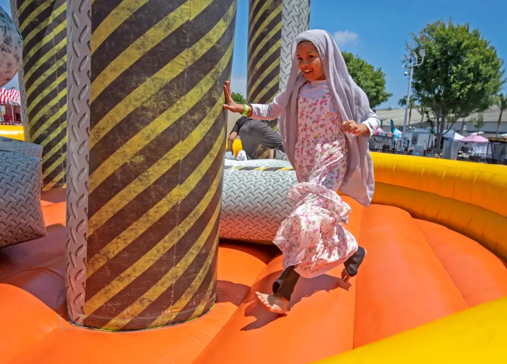 Aabedah Patel, 9 of Lawndale, plays on one the bounce...