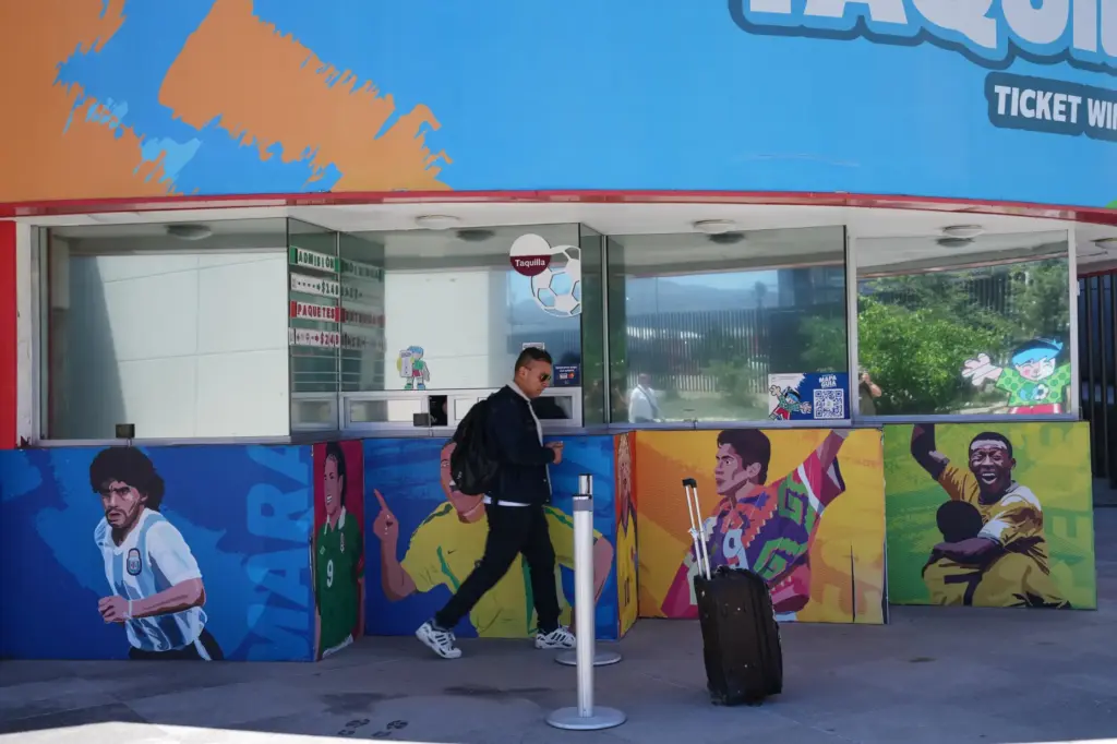 A man walks past the Football Museum in Pachuca