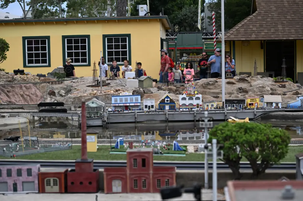 Visitors enjoy the LA County Fair’s Fairplex Garden Railroad on...