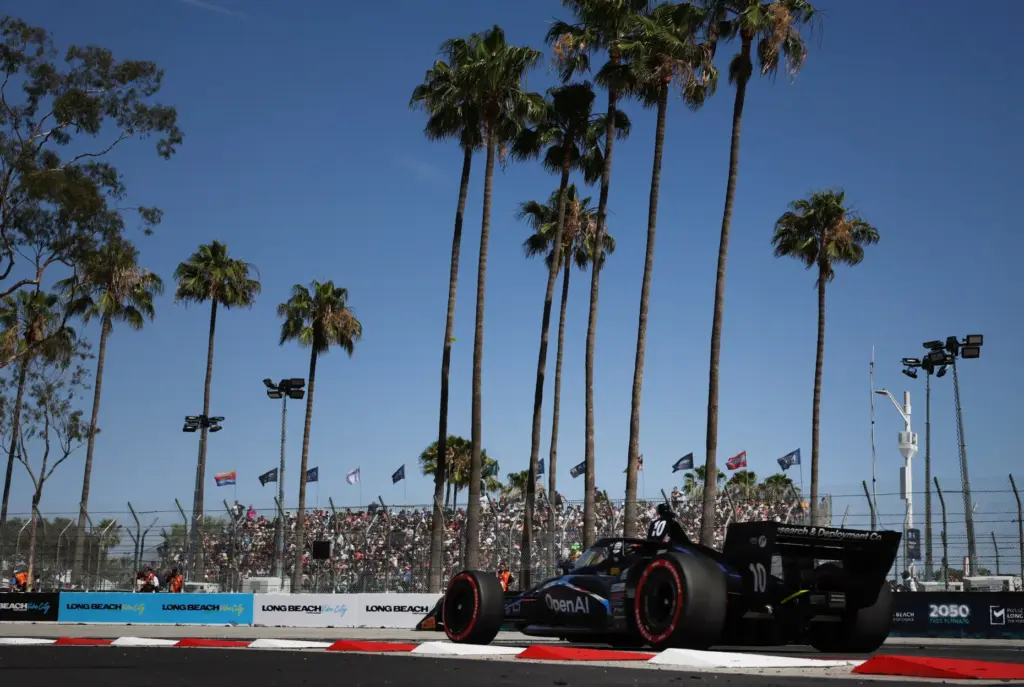 Indycar driver Alex Palou heads towards turn 11 during the...