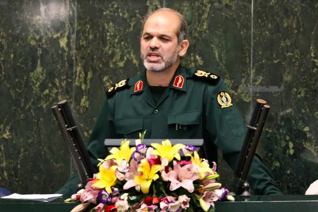 Nominee for defense minister Gen. Ahmad Vahidi delivers a speech to parliament.