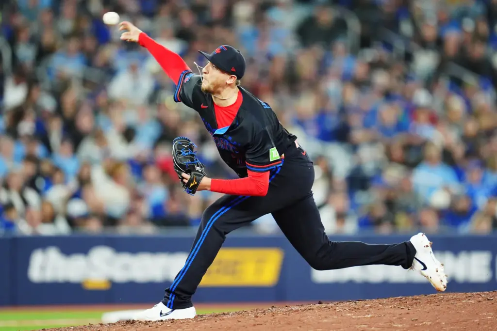 Toronto Blue Jays relief pitcher Jeff Hoffman throws to the...