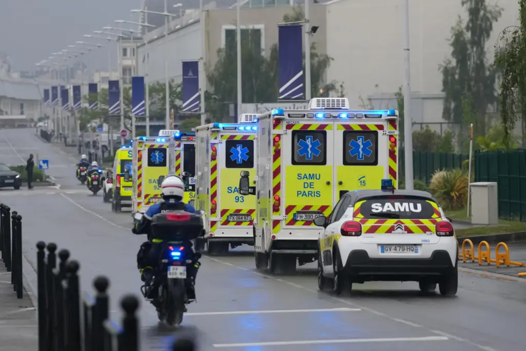 Ambulances carrying patients evacuated from the MV Hondius cruise ship.