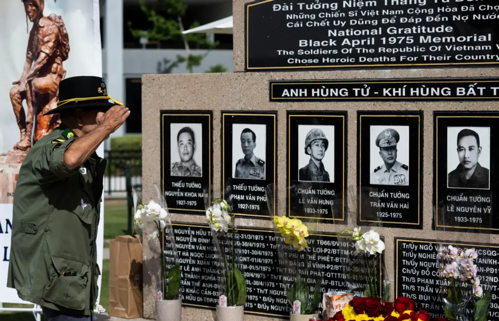 Army veteran Rudy Jaramill visits a monument to South Vietnamese...