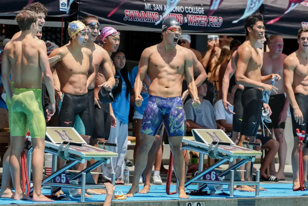 Northwood’s Andrew Maksymowski reacts after the 200-yard free relay at...