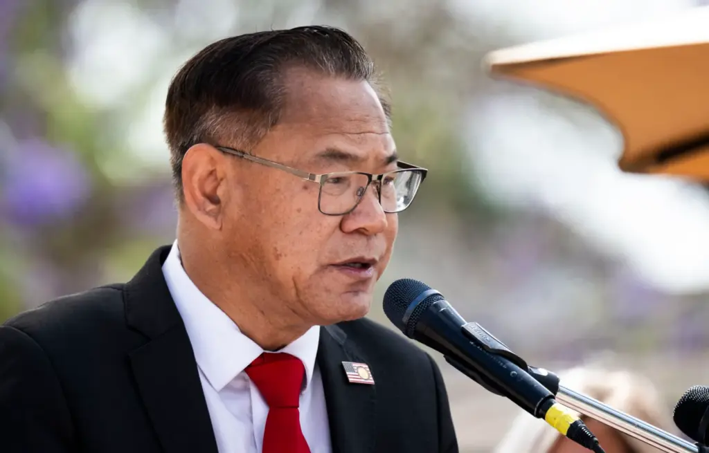 Westminster Mayor Chi Charlie Nguyen speaks during a Black April...