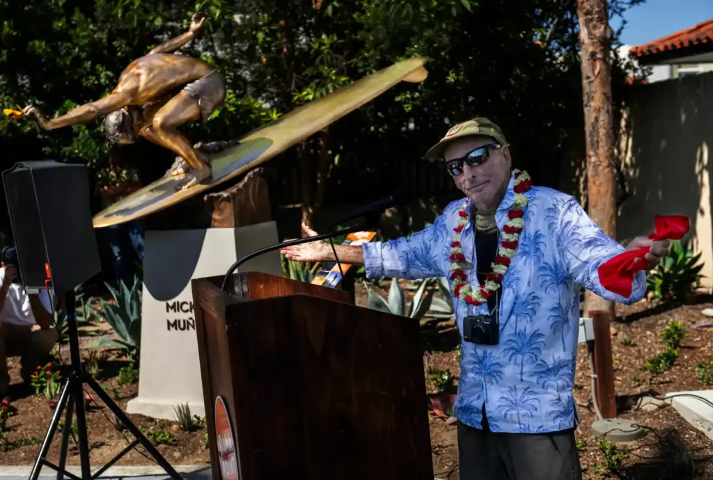 Surfer Mickey MuÃ±oz is honored with a bronze statue installed...