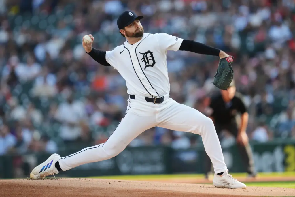 Detroit Tigers starting pitcher Casey Mize throws to the plate...