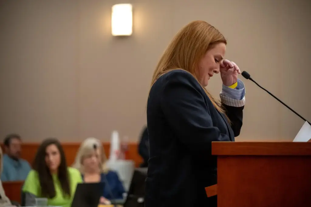 Amy Richins makes an impact statement during the sentencing of...