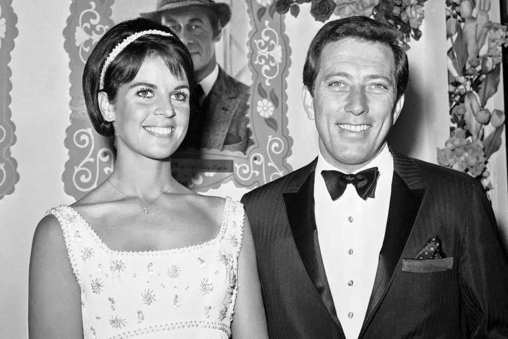 Claudine Longet and Andy Williams appear at the premiere of 