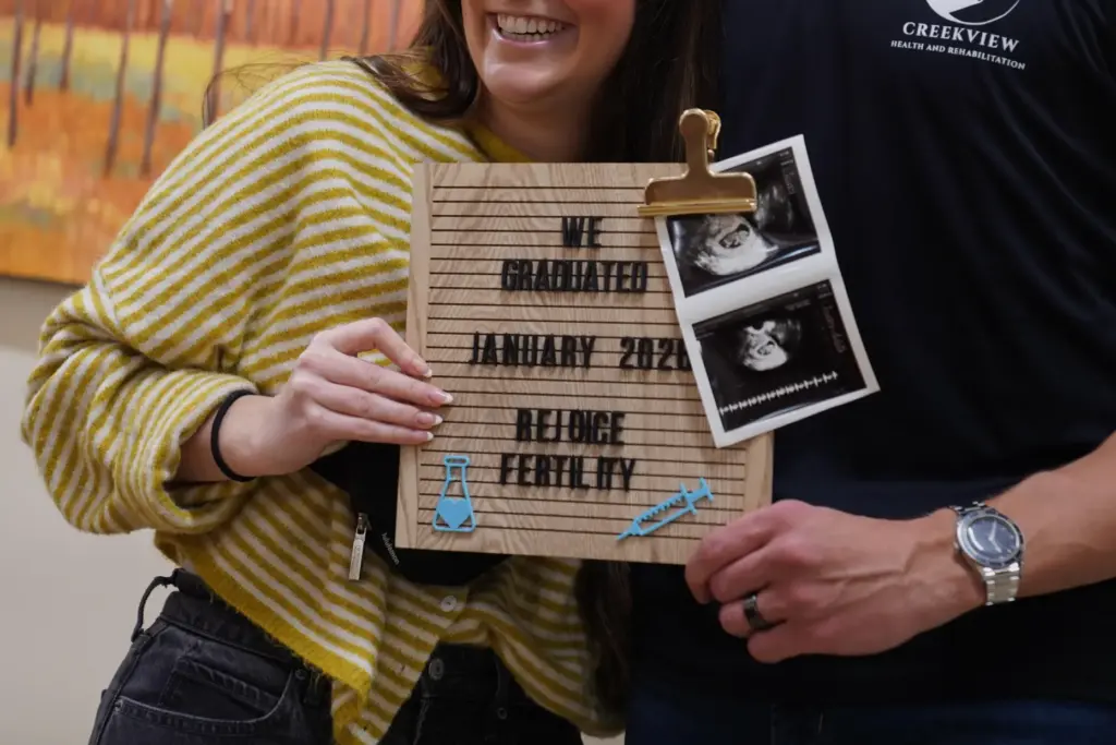 IVF patients Maggie and Cade Lichfield take a photo after getting their final ultrasound.