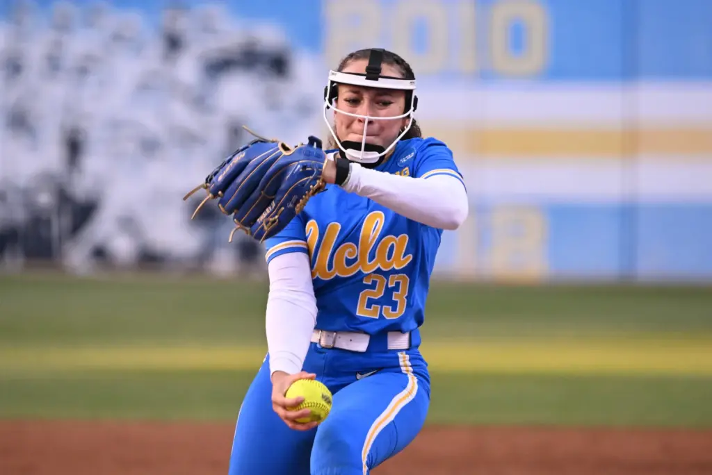 Starting pitcher Taylor Tinsley #23 of the UCLA Bruins throws...