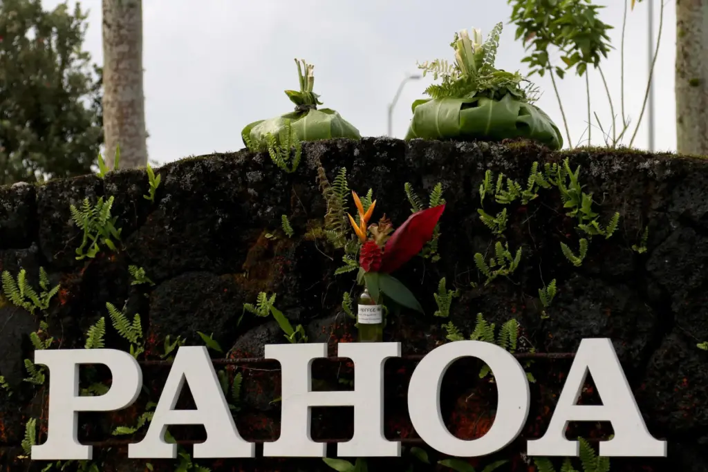 A sign welcomes people to Pahoa, Hawaii.