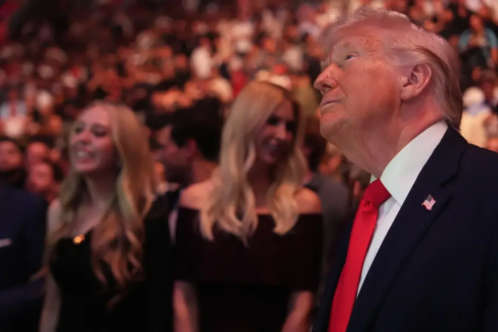 President Donald Trump attends the UFC 327 at Kaseya Center,...